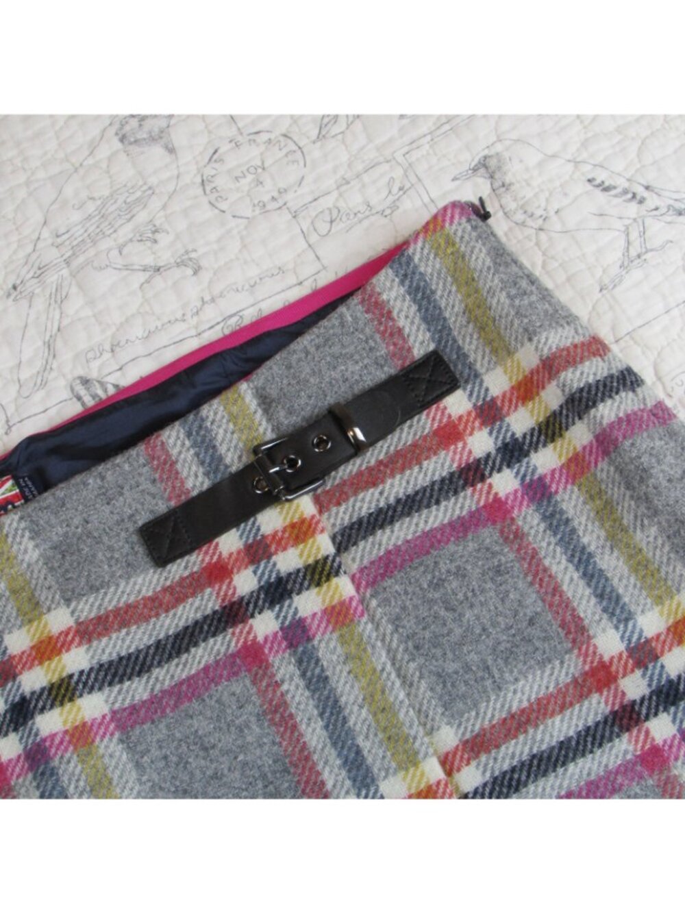 NEW Boden Plaid British tweed by moon Wool faux wrap skirt leather buckle US 16R - Picture 5 of 7